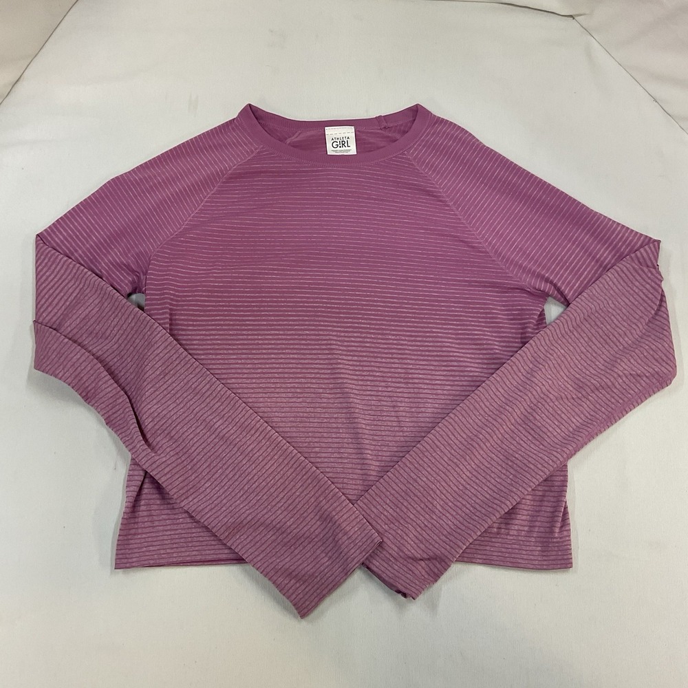 Athleta Girl Purple Striped Long Sleeve Athletic Shirt with Thumb Holes